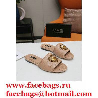 Dolce  &  Gabbana Leather Sliders Nude with Devotion Heart 2021